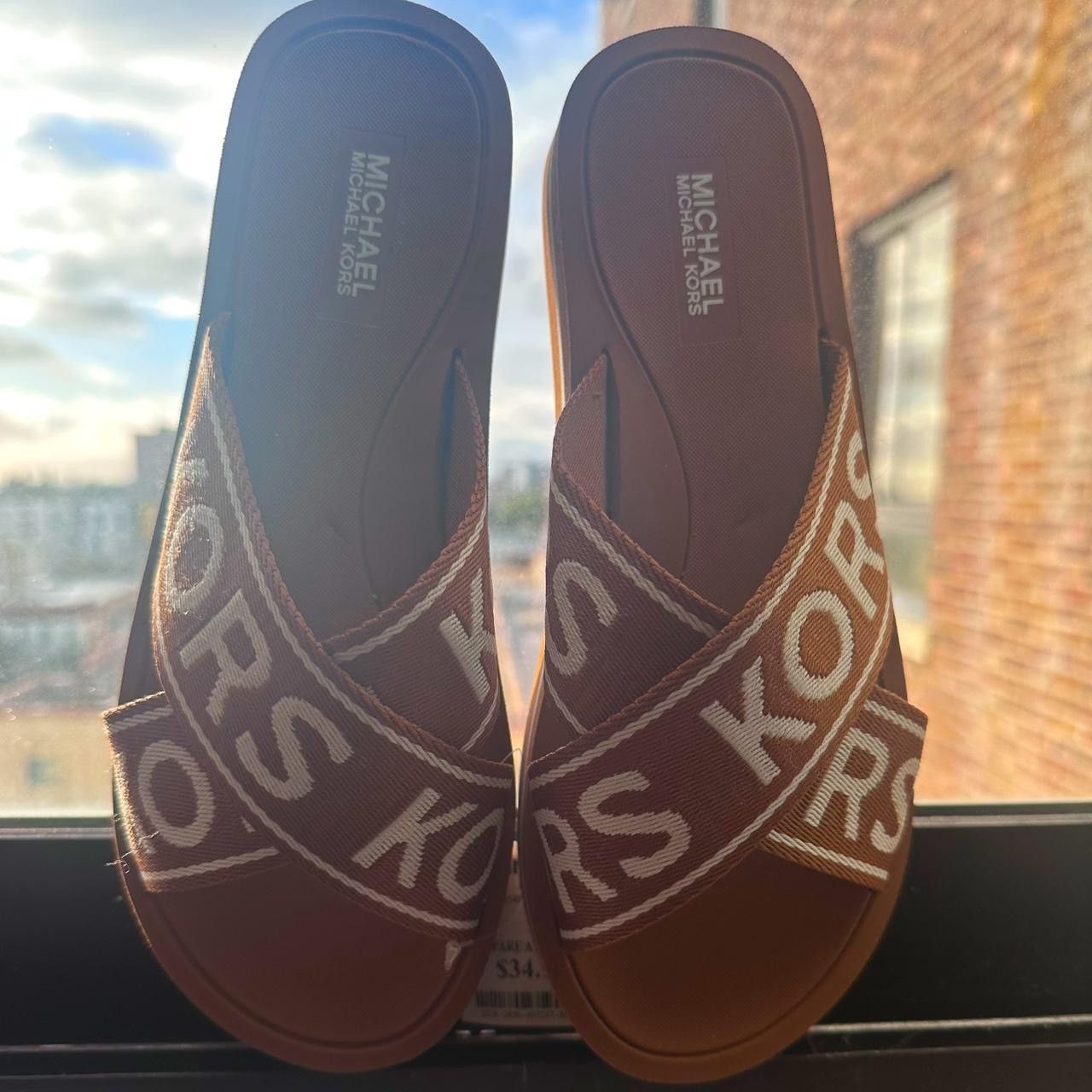 Michael Kors Criss Cross Logo Signature Slides Sandals NWT