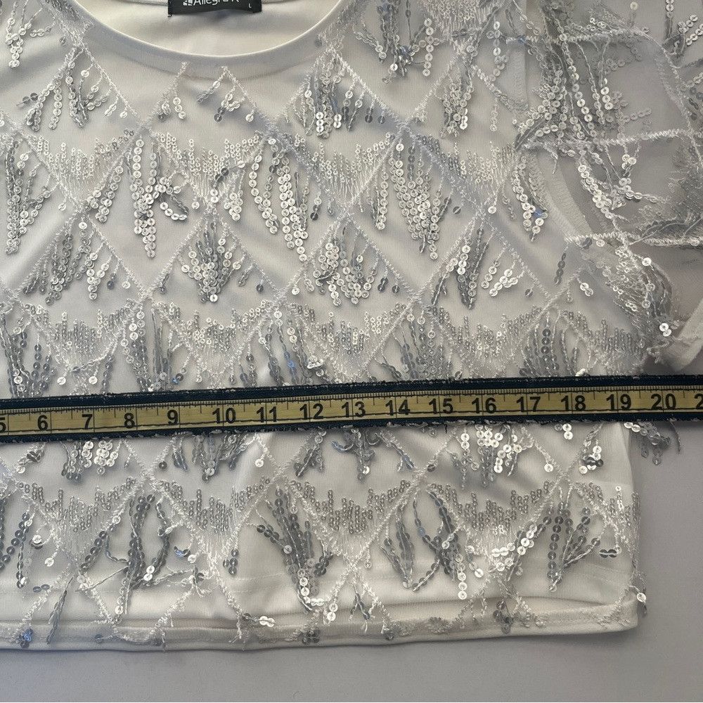 Designer Allegra K Women's Glitter Crop Top Short Sleeves White Large Size XL / US 12-14 / IT 48-50 - 8 Thumbnail