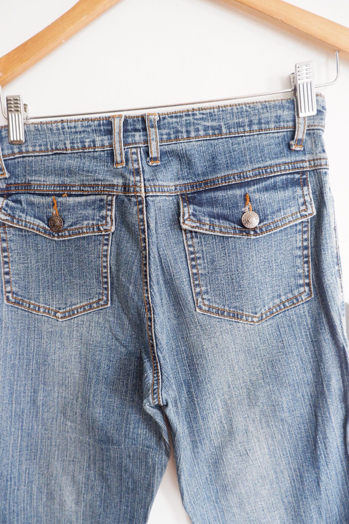 If Six Was Nine Vintage Mudwash HAPHAZARD Bondage Flared Jeans Size US 27 - 6 Thumbnail