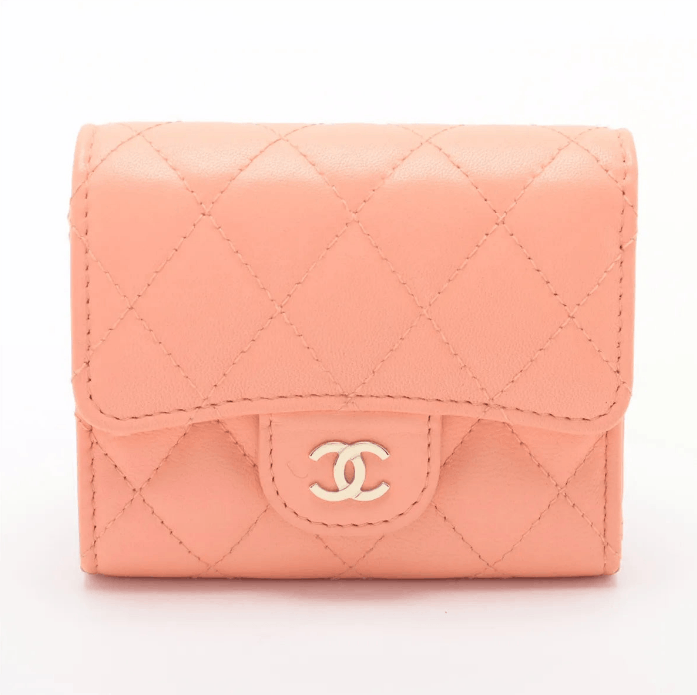 Chanel CC Logo Matelasse Lambskin Compact Wallet Pink Salmon Size ONE SIZE - 1 Thumbnail
