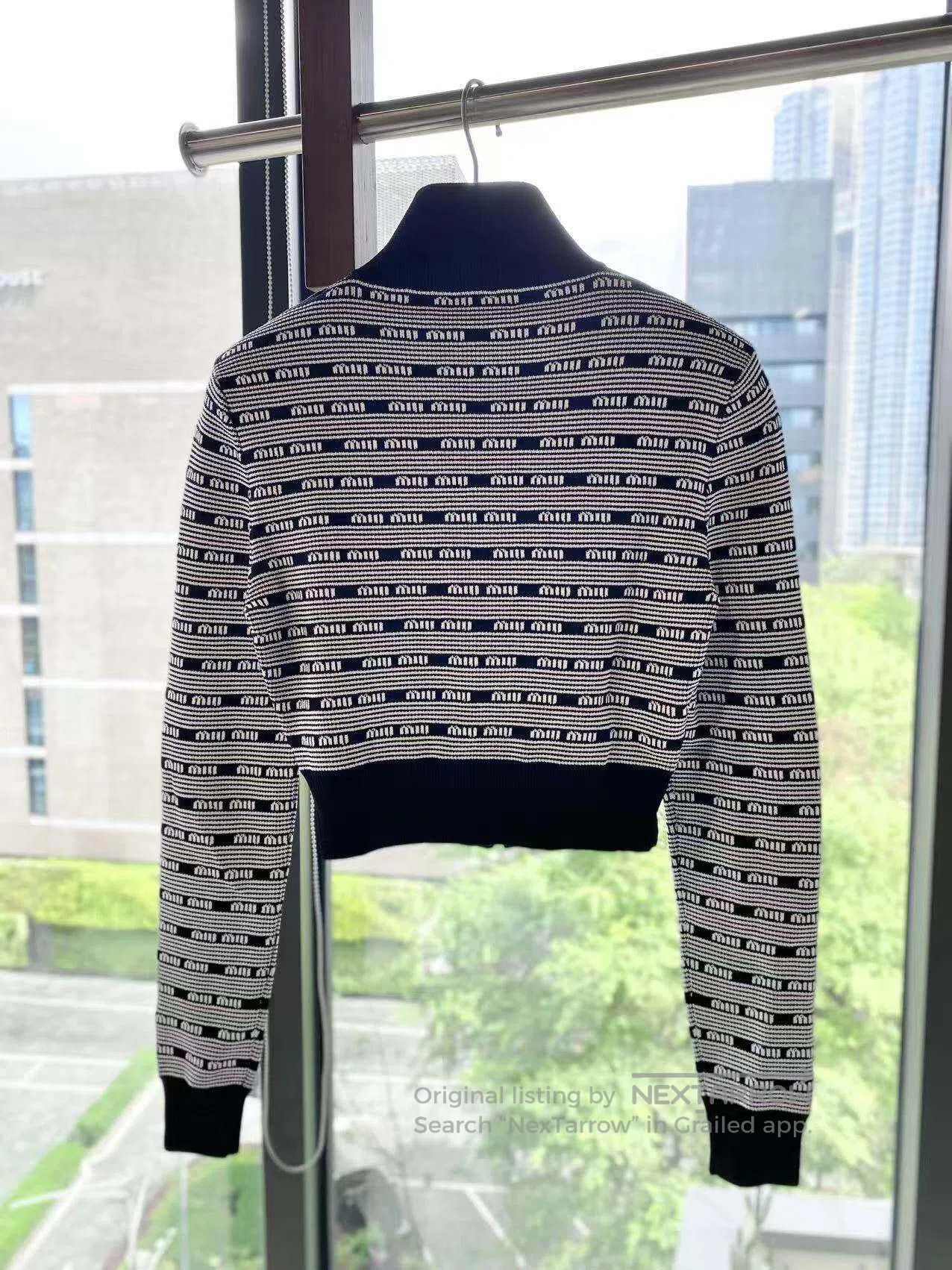 Miu Miu Miu Miu Letter jacquard zip-up stand-up collar knit| Size XS / US 0-2 / IT 36-38 - 3 Thumbnail