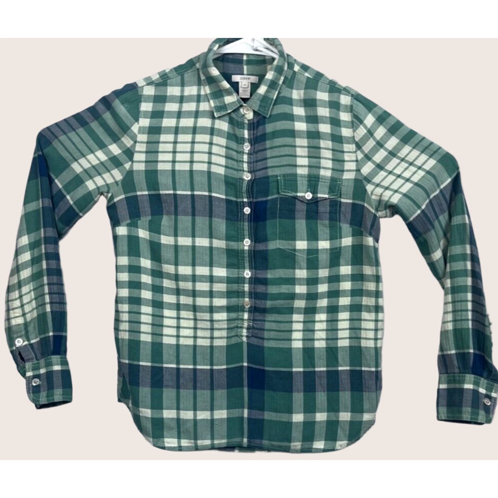 J.Crew J.CREW Button-Up Shirt Women XS Green Plaid 3/4 Pleated Long Sleeve Collared Button-Up Shirt Size XS / US 0-2 / IT 36-38 - 1 Thumbnail