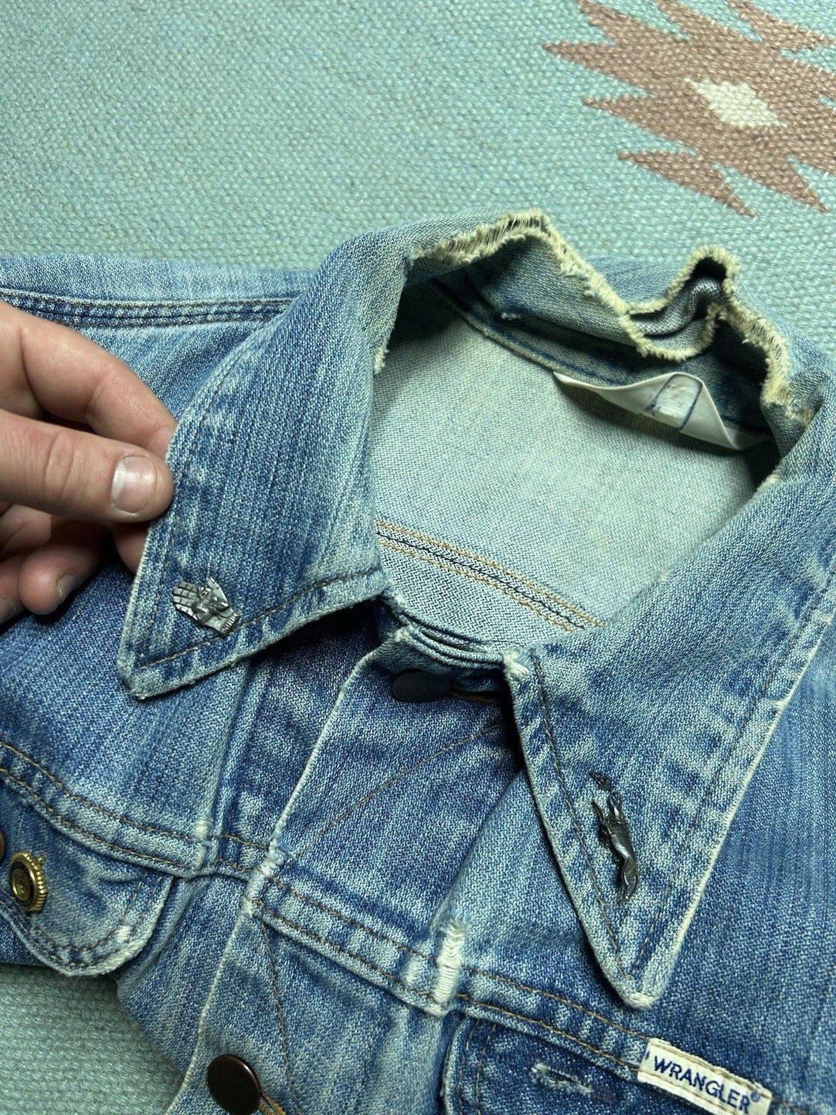 Vintage VTG 70s wrangler no fault denim jacket faded speedy patch L Size US L / EU 52-54 / 3 - 14 Thumbnail