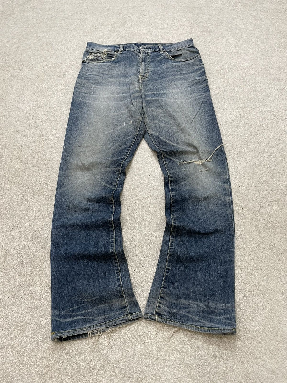 Japanese Brand 2000s Diesel Flare Denim Ripped Jeans Wash Y2K Japan Size US 31 - 1 Thumbnail