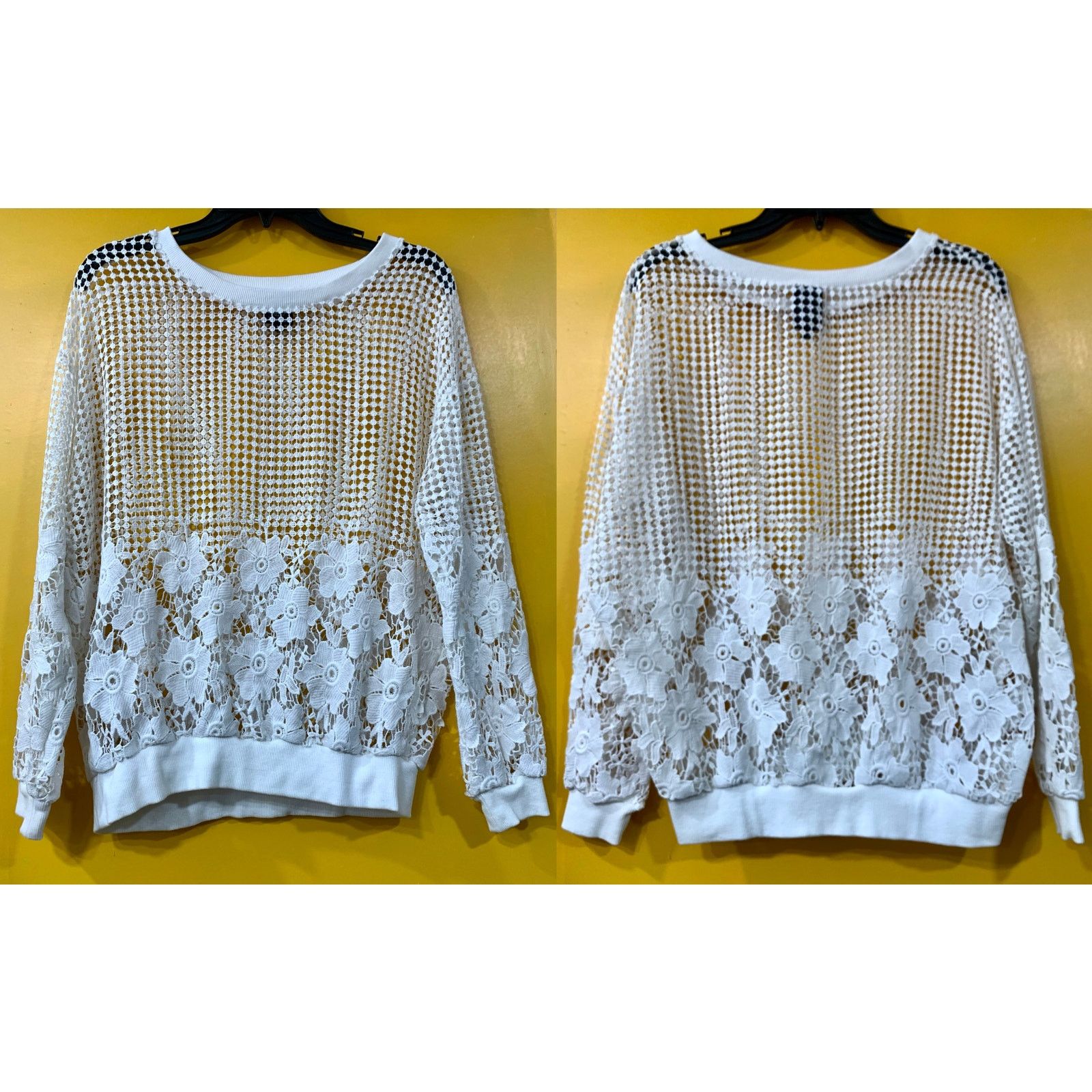 Other Bobeau White Floral Crochet Sheer Pullover Sweater | M Size M / US 6-8 / IT 42-44 - 5 Thumbnail
