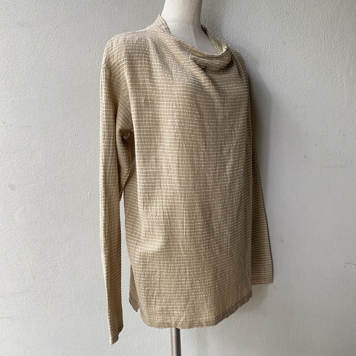 Issey Miyake Plantation Beige Striped Cowl Neck Long Sleeve Top Size M / US 6-8 / IT 42-44 - 12 Thumbnail
