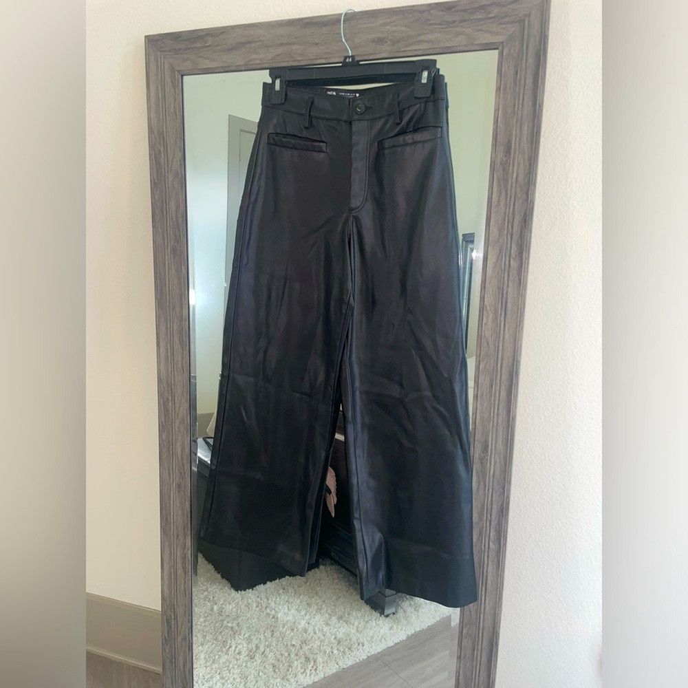 Zara Zara high waisted faux leather ZW marine straight pants Size 24" / US 00 / IT 34 - 1 Thumbnail