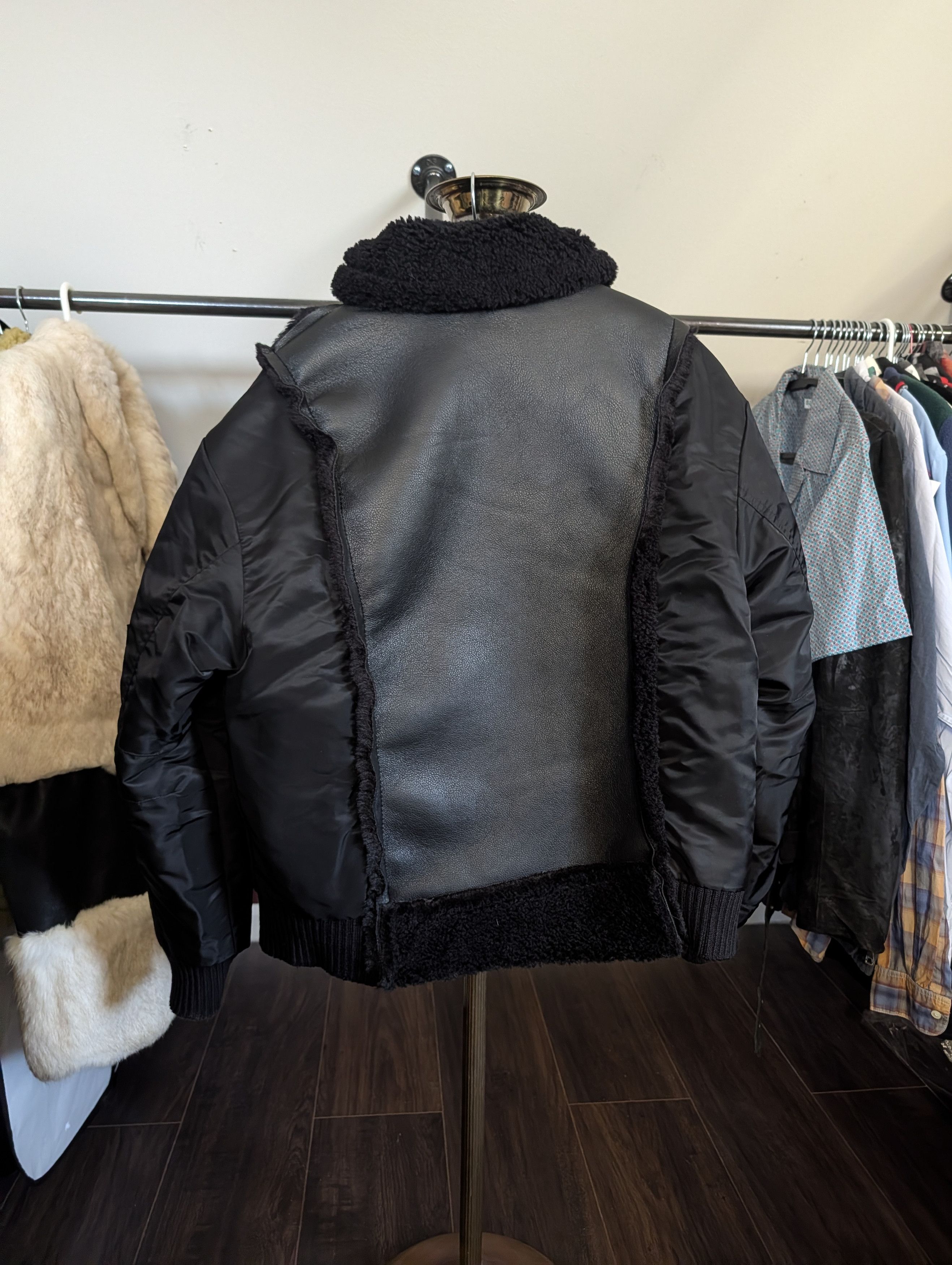 Jason Wu Black vegan leather shearling fur aviator bomber jacket Size L / US 10 / IT 46 - 10 Thumbnail
