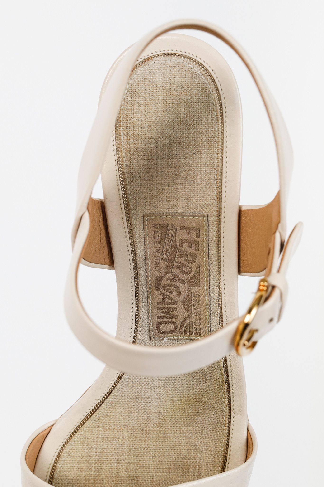 Salvatore Ferragamo Salvatore Ferragamo Madea Cream Leather & Cork Wedge Sandals Size US 8 / IT 38 - 9 Thumbnail