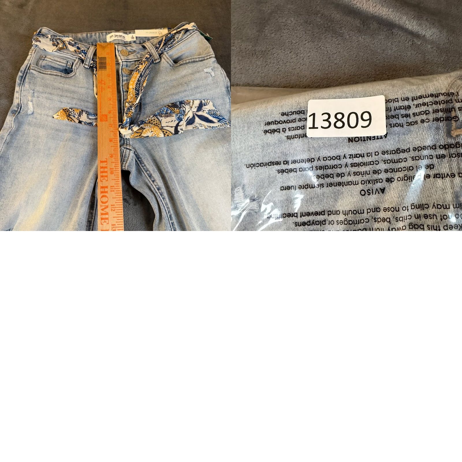 Vintage Maurices M Jeans Distressed Light Wash Straight Jeans Womens 2 Reg Denim Cotton Blend Belted Stretch Mid Rise Inseam 30.5 in Button Size 26" / US 2 / IT 38 - 9 Thumbnail