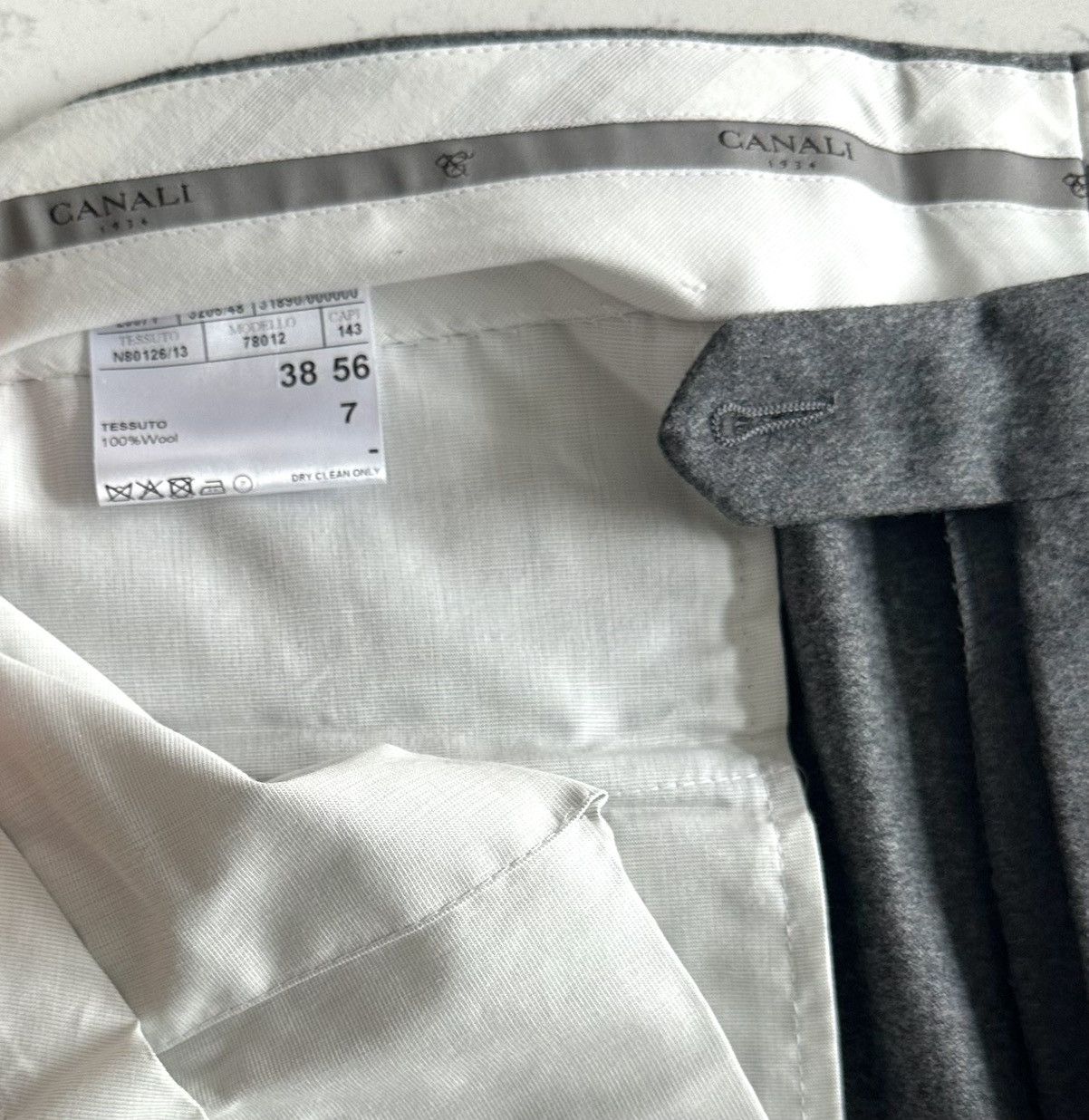 Canali Canali Mid-Grey Wool Dress Trousers – Size 38 (EU 56) Size 38R - 4 Thumbnail