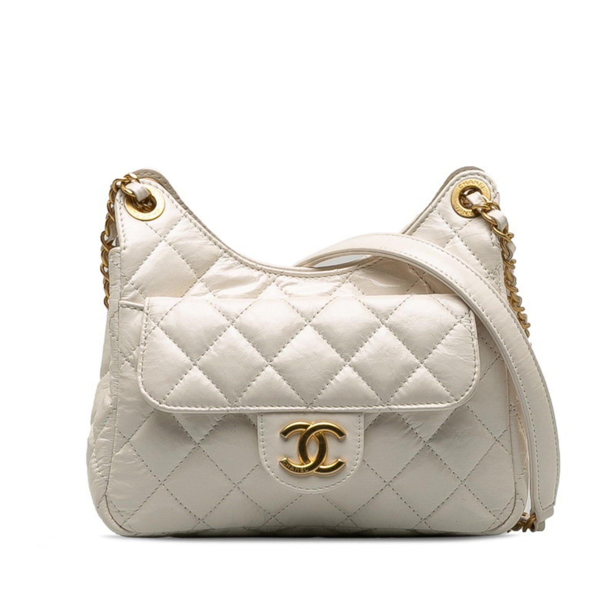 Chanel Matelasse Coco Mark Chain Shoulder Bag White Leather