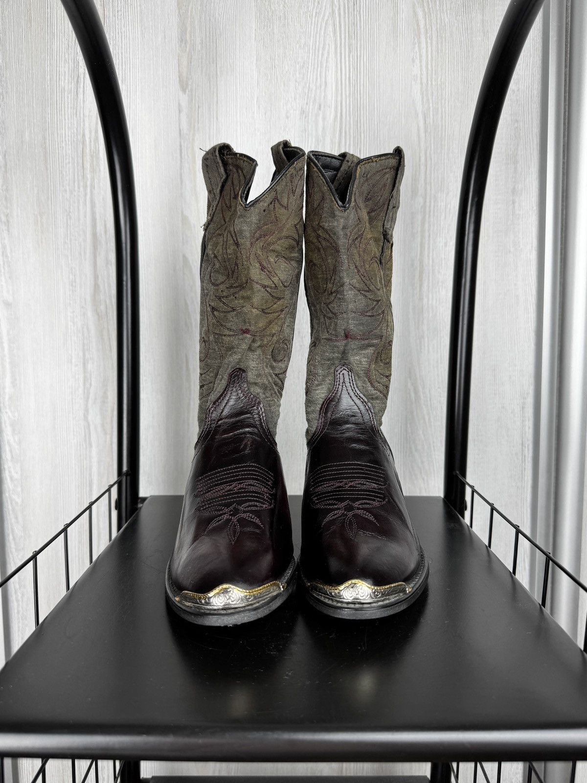 Cowboy Equipment Vintage Cowboy Cossacks USA Brown/Grey Leather Textile Boots Size US 6 / IT 36 - 6 Thumbnail
