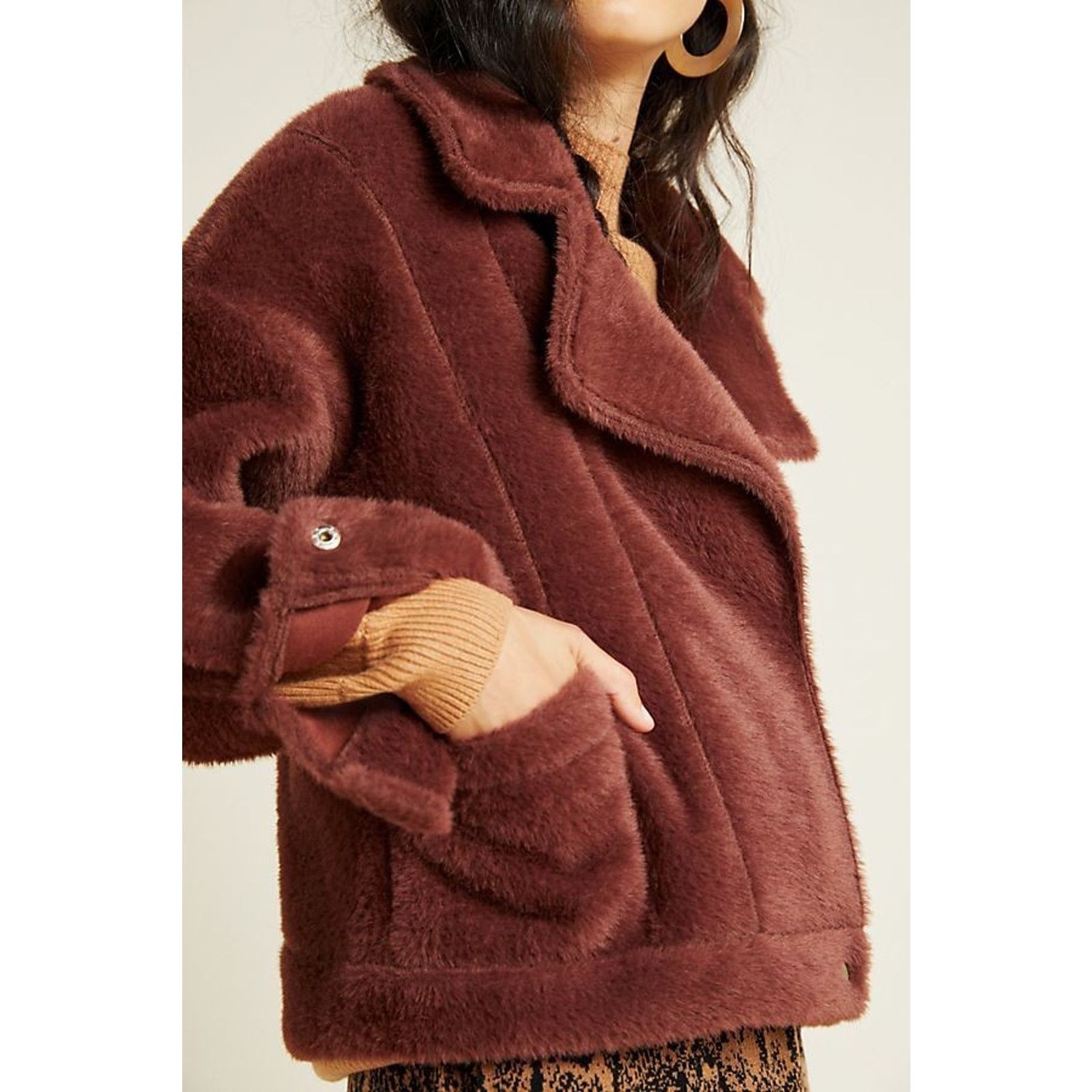Anthropologie Anthropologie Sherpa Swan Coat by FRNCH $198 Brown X-SMALL Size XS / US 0-2 / IT 36-38 - 3 Thumbnail