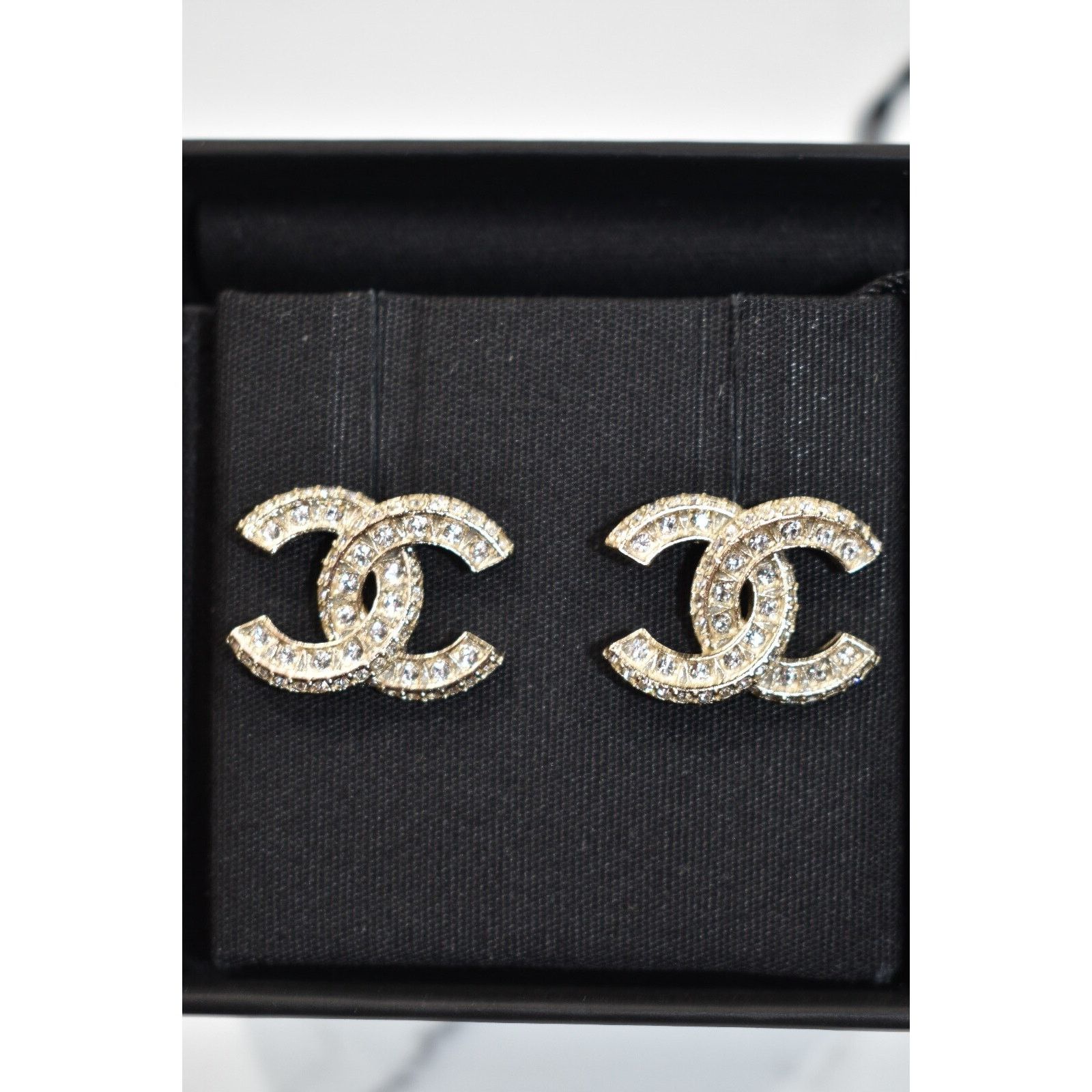 Chanel Chanel Gold Transparent Crystal Statement Stud Drop Earrings Size ONE SIZE - 3 Thumbnail