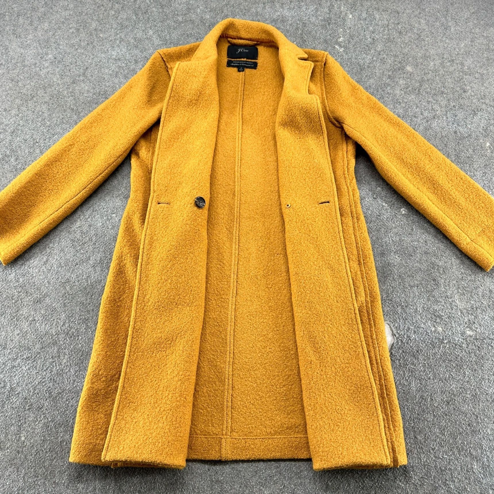 J.Crew VINTAGE J.CREW Coat Womens 2 Yellow Long Boiled Wool Double Breasted Solid Overcoat 90s Paris Wool Blend Lined Pockets Dry Clean Only Mens? Size XS / US 0-2 / IT 36-38 - 3 Thumbnail