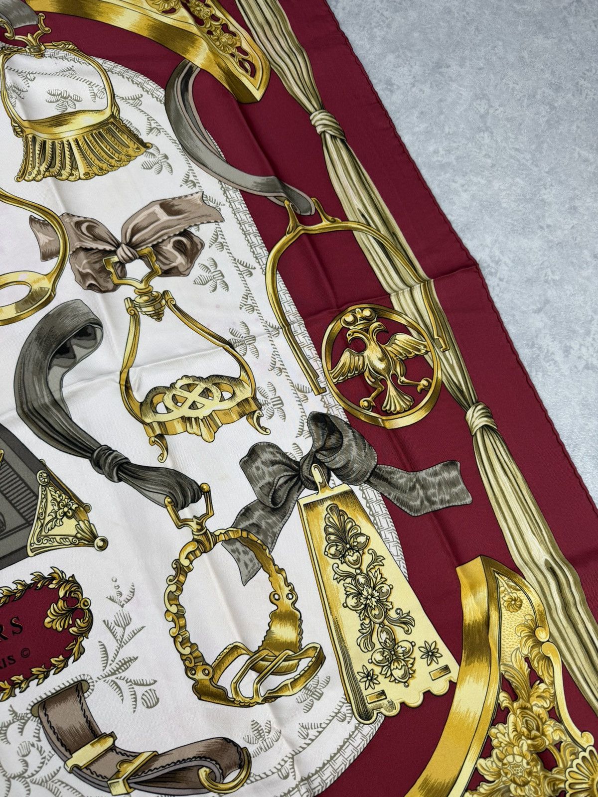 Hermes Hermes Etriers Silk Scarf Vintage Red Gold Size ONE SIZE - 10 Thumbnail
