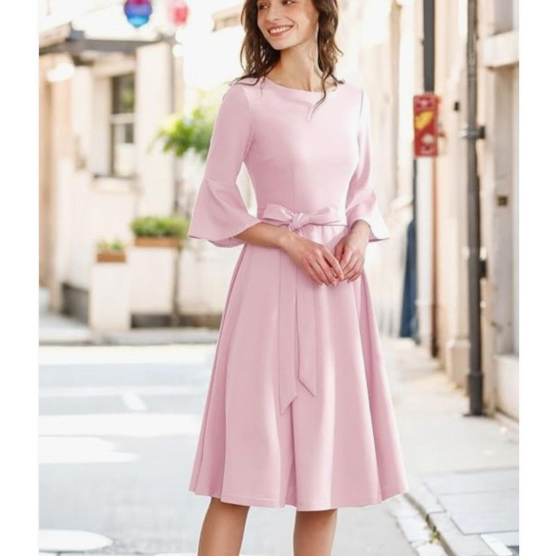 The Unbranded Brand Women's 2XL Bell Sleeve Cocktail Modest Dress Pale Pink Size XXL / US 16-18 / IT 52-54 - 7 Thumbnail