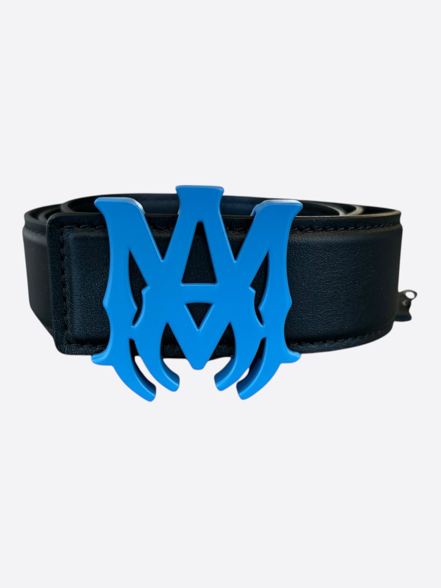 Amiri Black & Blue MA Logo Leather Belt