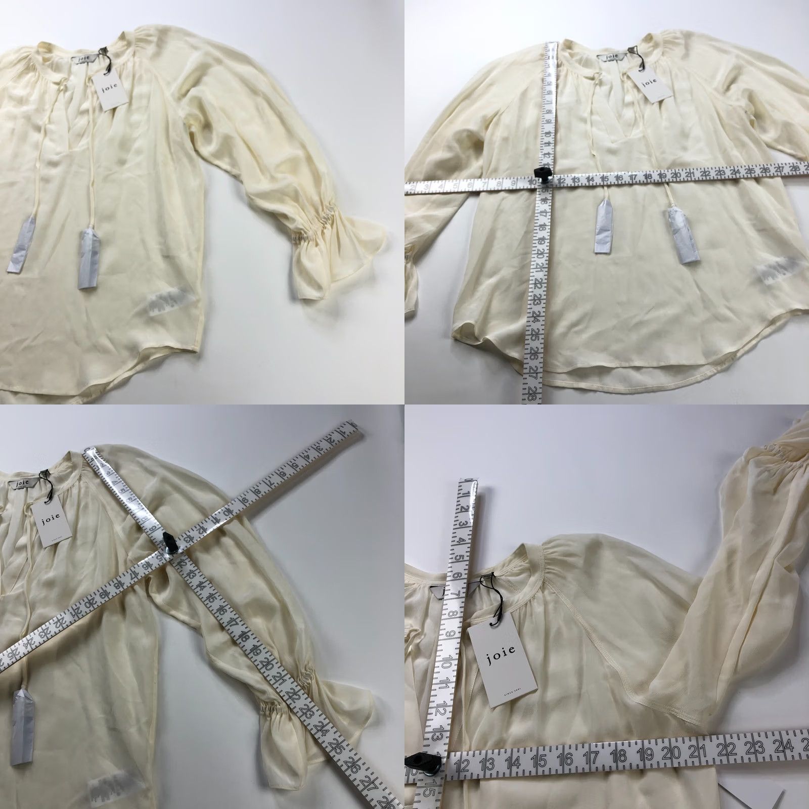 Joie Joie Blouse Top Silk Large NEW Cecarina V-Neck Pullover Tassel Ivory 100% HRJ Size L / US 10 / IT 46 - 8 Thumbnail
