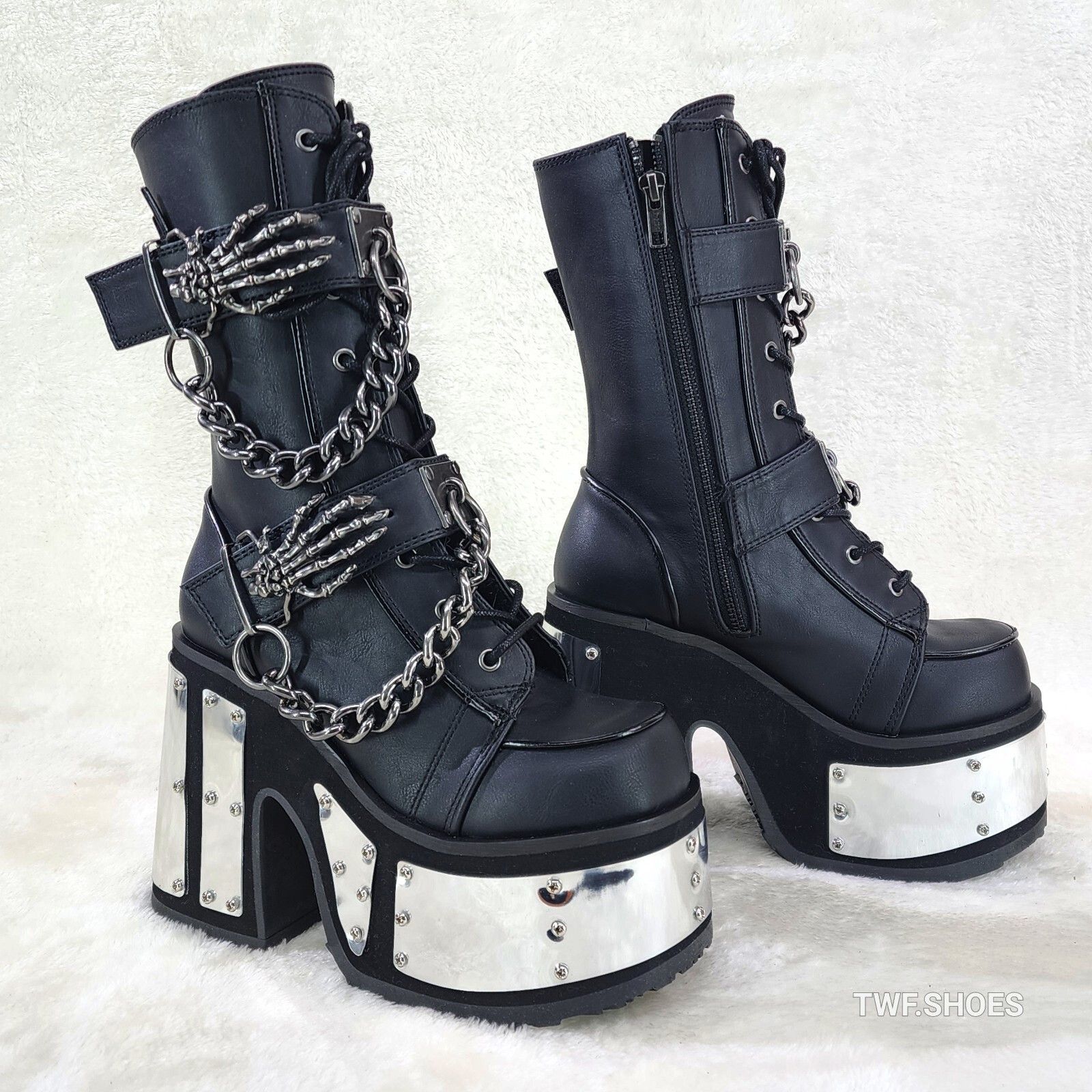Demonia Cult DEMONIA Camel 120 Goth Punk Mid Calf Platform Boots Skeleton Size US 9 / IT 39 - 1 Thumbnail