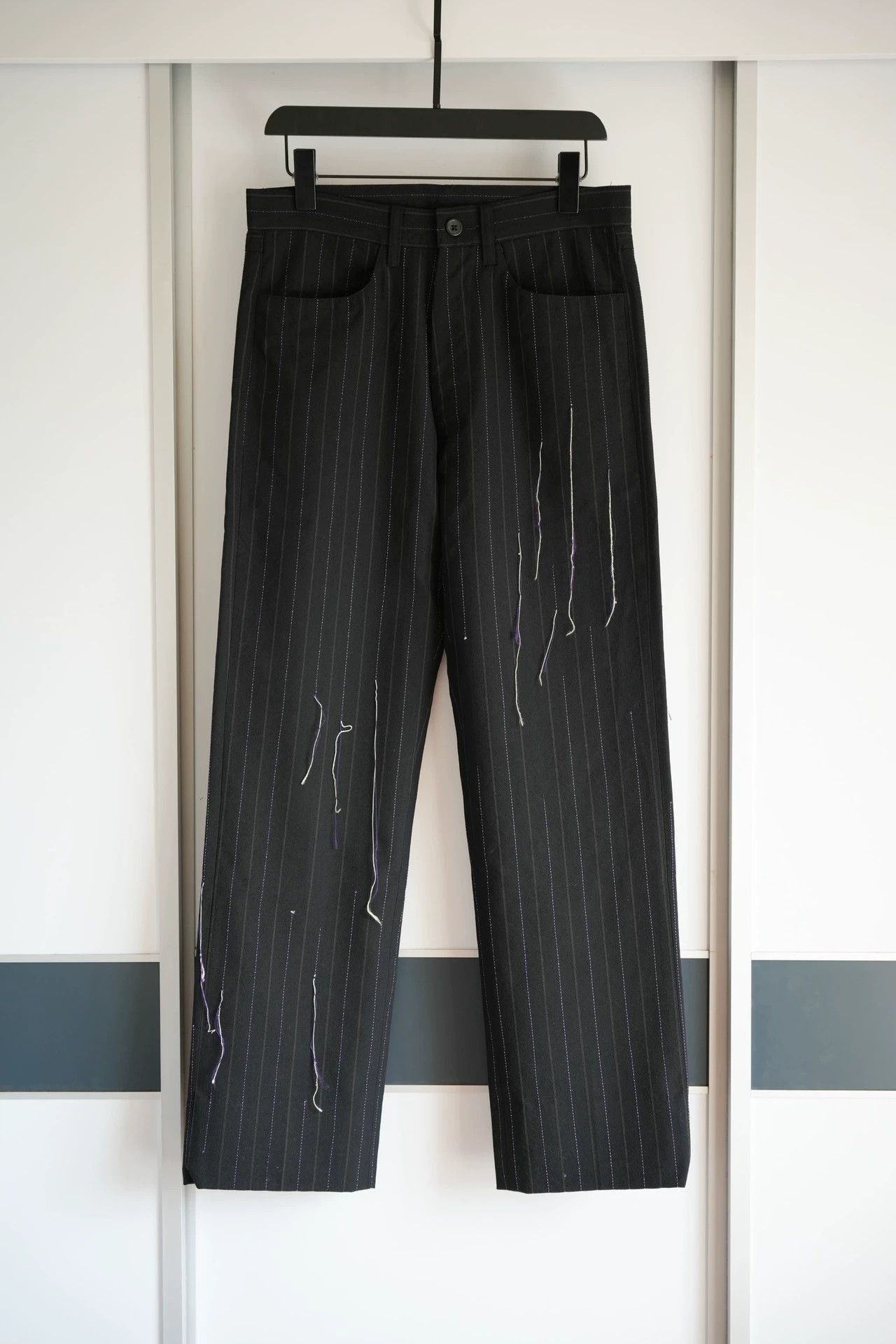 Yohji Yamamoto Black Pinstriped Casual Pants with Paint Details Size US 32 / EU 48 - 1 Thumbnail