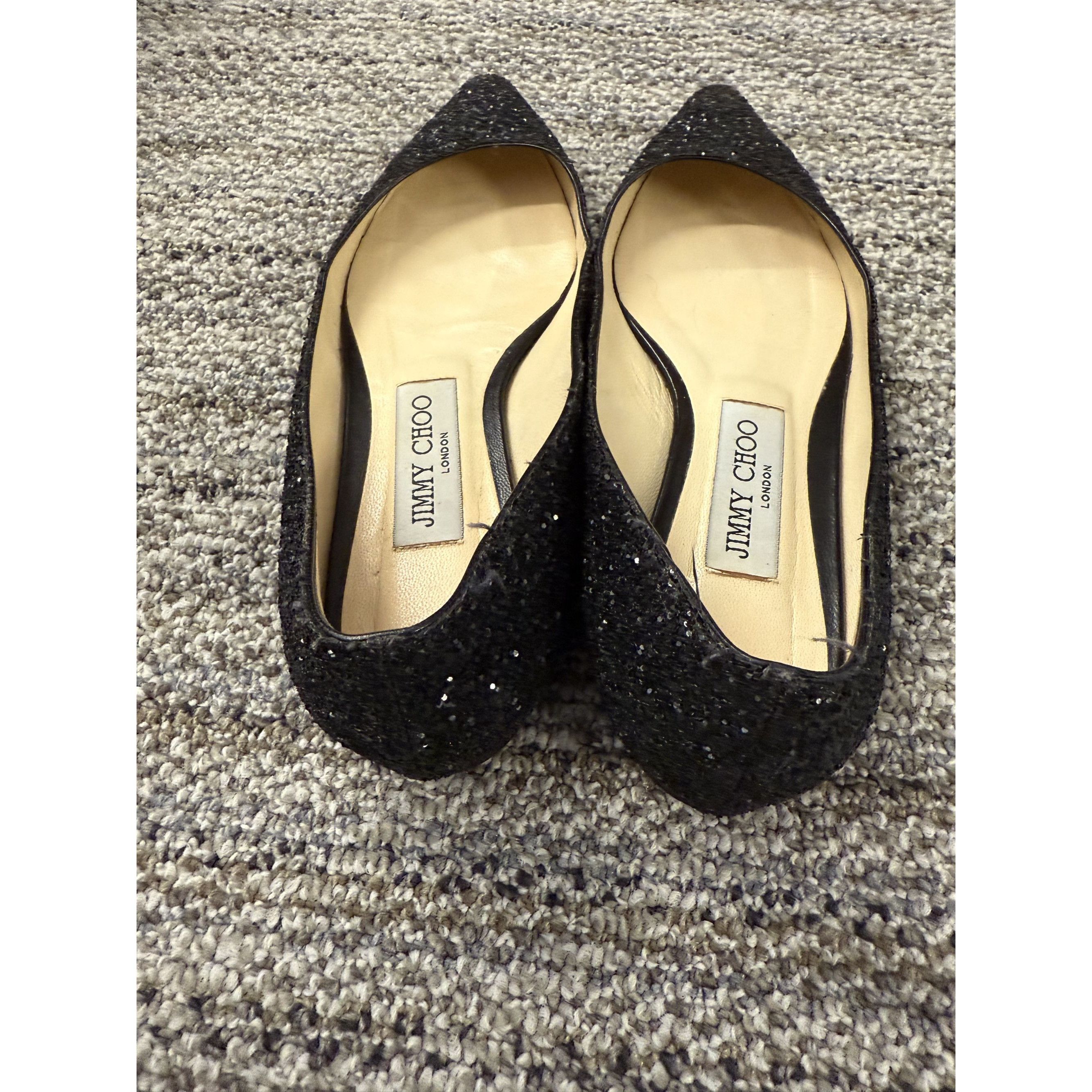 Jimmy Choo Jimmy Choo London Black Glitter Pointed Toe Flats Made In It Size US 5 / IT 35 - 2 Thumbnail