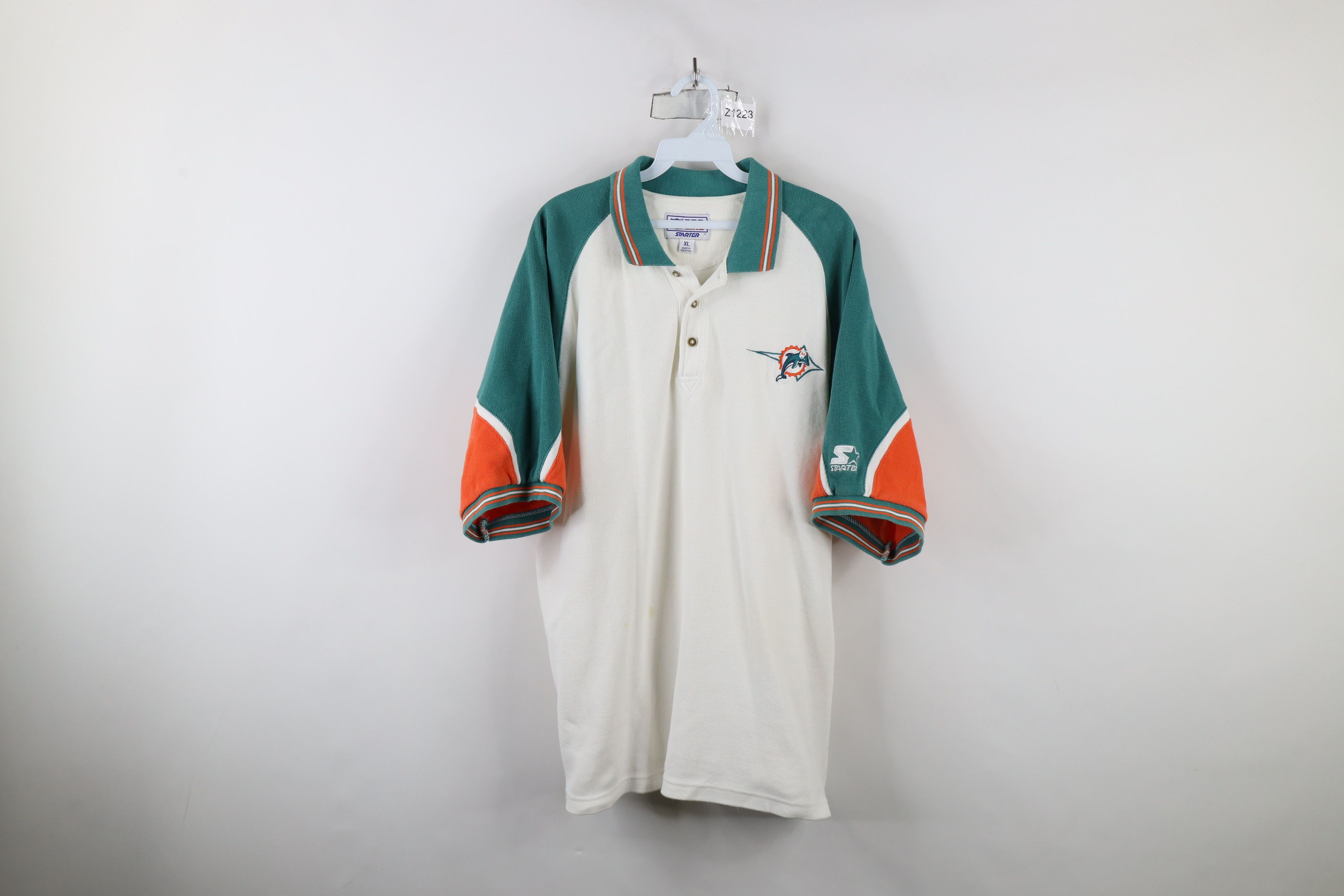 Starter × Vintage Vintage 90s Starter Dolphins Football Thermal Waffle Polo Size US XL / EU 56 / 4 - 1 Thumbnail