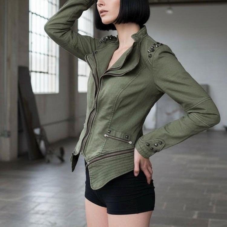 Cop Copine The Asymmetrical Studded Multizipper Denim Jacket Size ONE SIZE - 5 Thumbnail