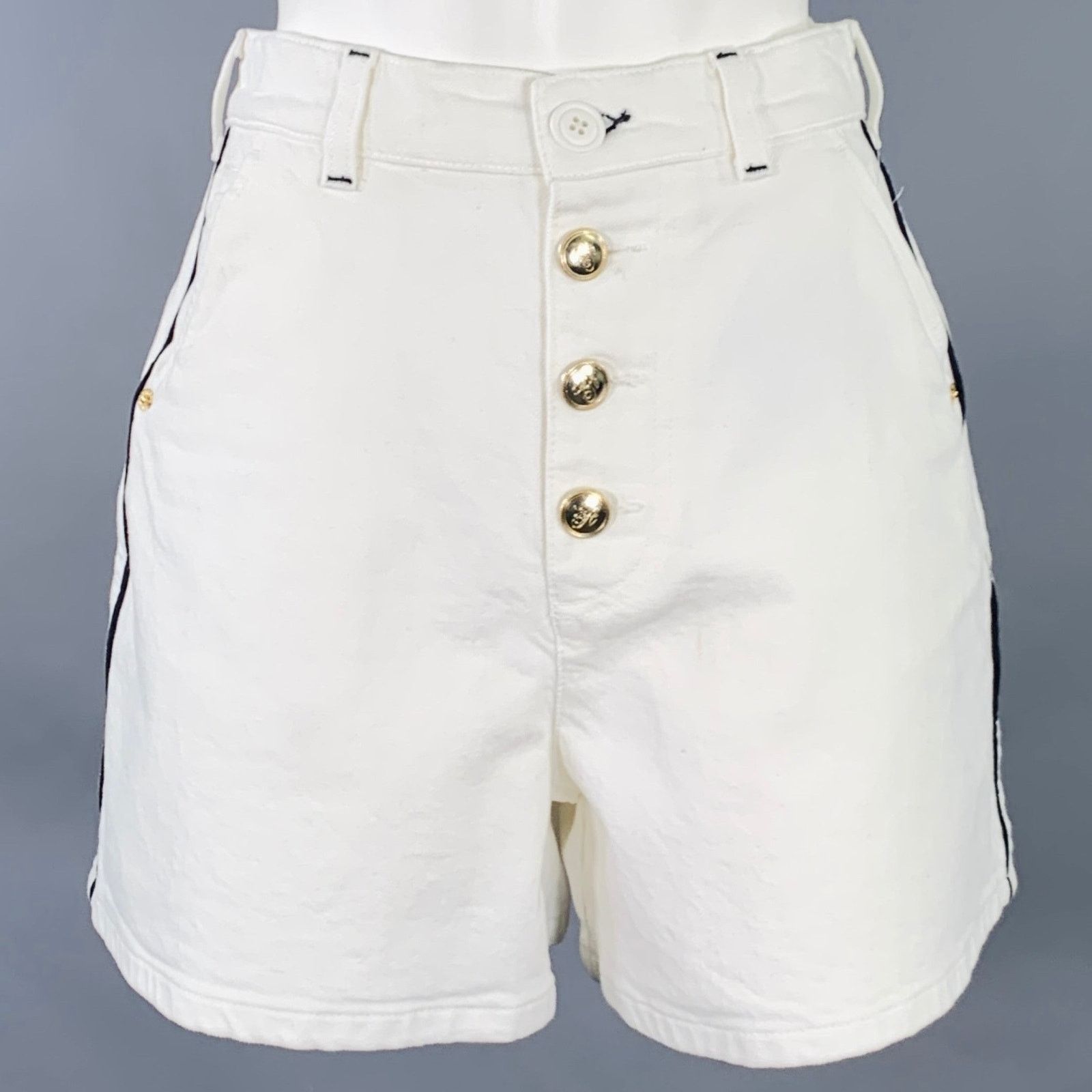 Emporio Armani EMPORIO ARMAN White Black Cotton Twill Button Fly Shorts Size 27" / US 4 / IT 40 - 1 Thumbnail