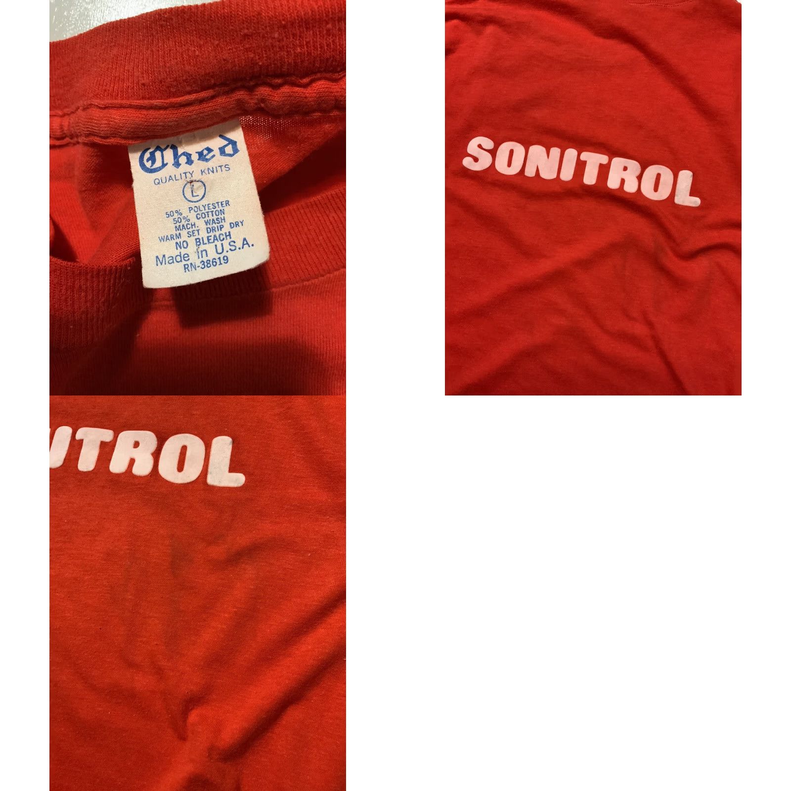 FELT VTG 70s 80s Ched Knits USA Made Racquetball Single Stitch Felt Letter T-Shirt LG Red Cotton Short Sleeve Men's/Unisex T-Shirt Size US L / EU 52-54 / 3 - 8 Thumbnail