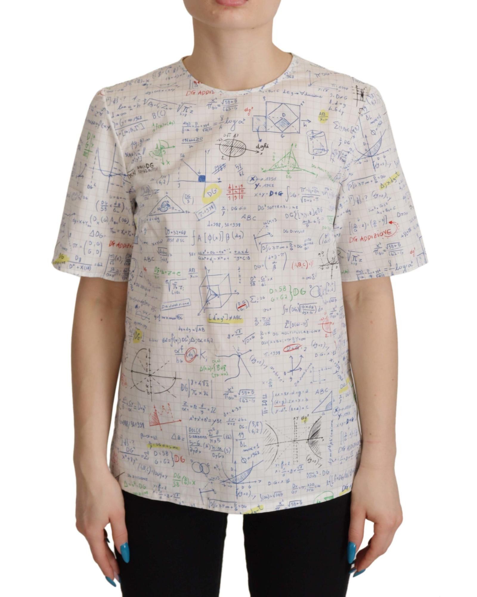 image of Dolce Gabbana Algebra Print Cotton Top in White, Women's (Size Medium)