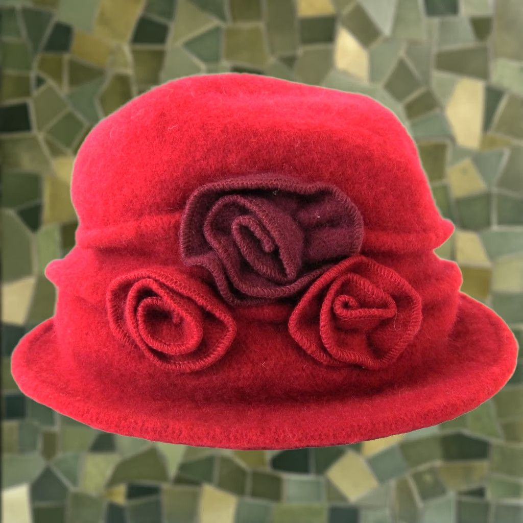 Vintage Shihreen 100% Wool Red Boiled Wool Floral Bucket Cloche Hat One Size Size ONE SIZE - 1 Thumbnail