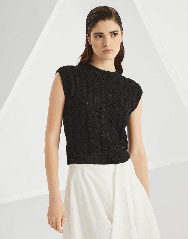 Brunello Cucinelli o1la1rc1a0326 Knitted Vest in Black Size S / US 4 / IT 40 - 1 Thumbnail