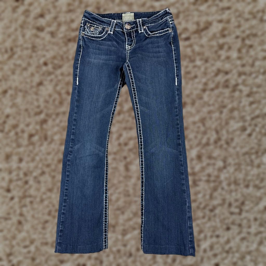 Denime LA Idol Jeans Women Bootcut Denim Blue 3 Low Rise Embroidered 26x27 Cotton 5-Pocket Stretch Regular Inseam 27" Blue Womens Jeans Size 26" / US 2 / IT 38 - 1 Thumbnail