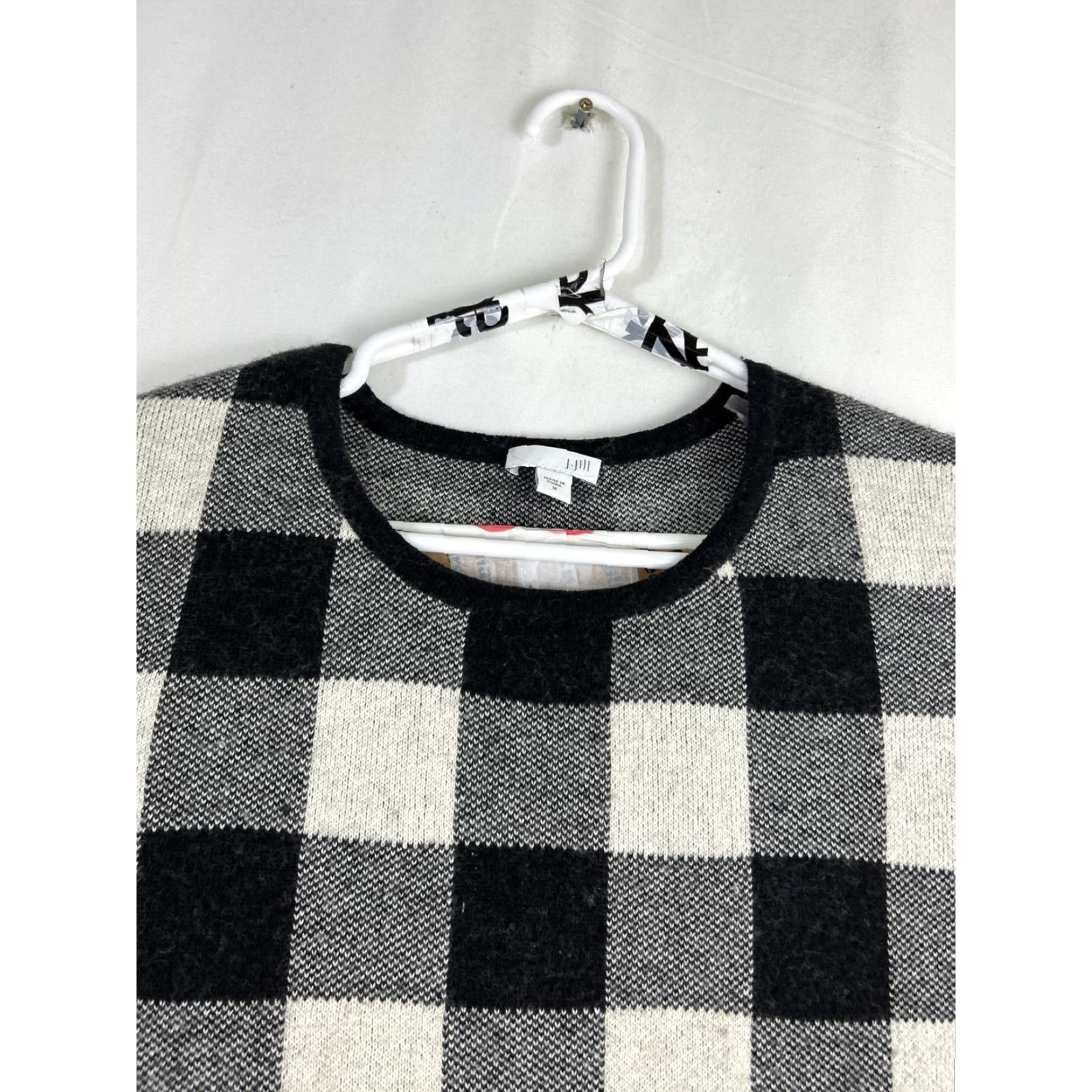 J. Jill J Jill Womens Medium Black White Plaid Pullover Sweater Casual Cotton Wool Nylon Knit M Black Women's Sweater 90s? Size M / US 6-8 / IT 42-44 - 5 Thumbnail