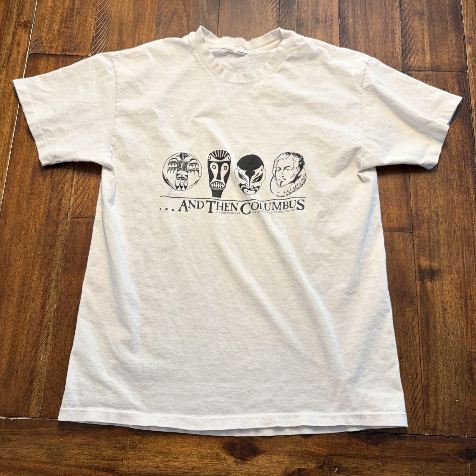 Vintage Vintage And Then Columbus M Caribbean Masks Graphic 1991 Tee Size US M / EU 48-50 / 2 - 2 Thumbnail