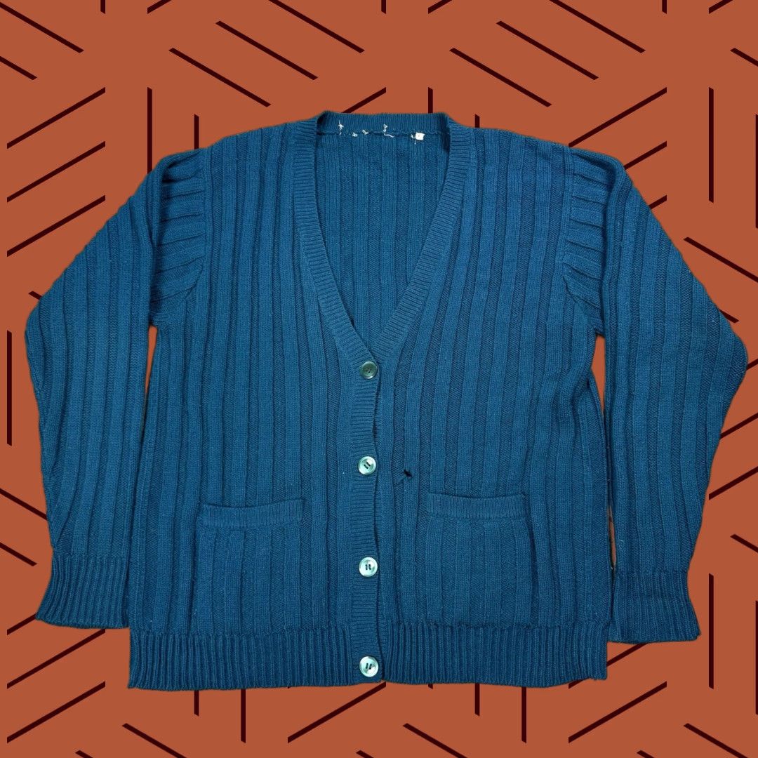 Altea VINTAGE 70S WOMENS TEAL RIBBED KNIT CARDIGAN SWEATER BUTTON FRONT SIZE LARGE MOD cardigan Size L / US 10 / IT 46 - 1 Thumbnail