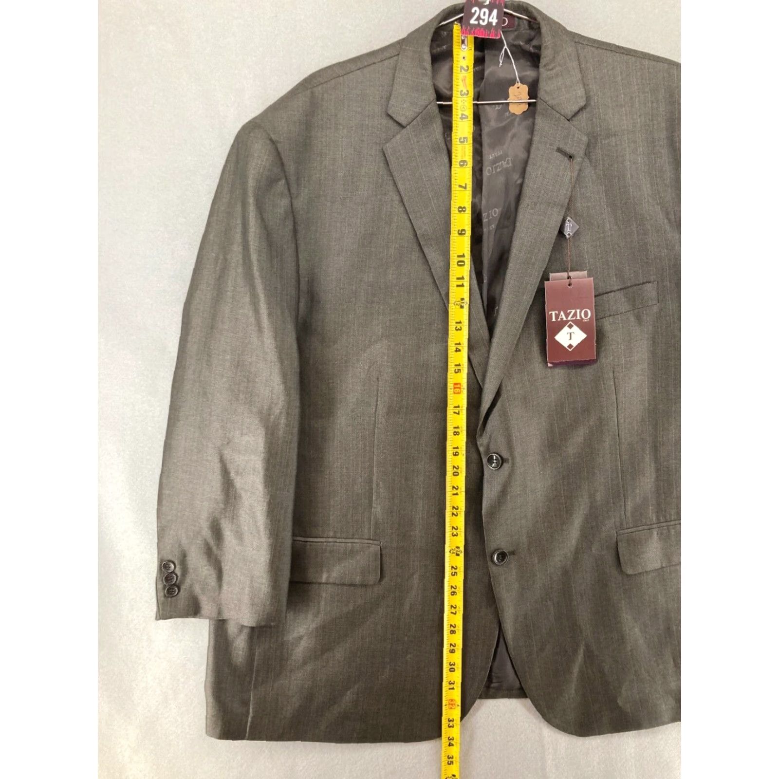 Tazio Tazio Suit Jacket Mens 52R - Gray Solid - Single-Breasted, Notch Lapel, Three-Button Sleeve - Regular Fit, 1 Piece, Dry Clean Only, NWT, 52R Size 52R - 3 Thumbnail