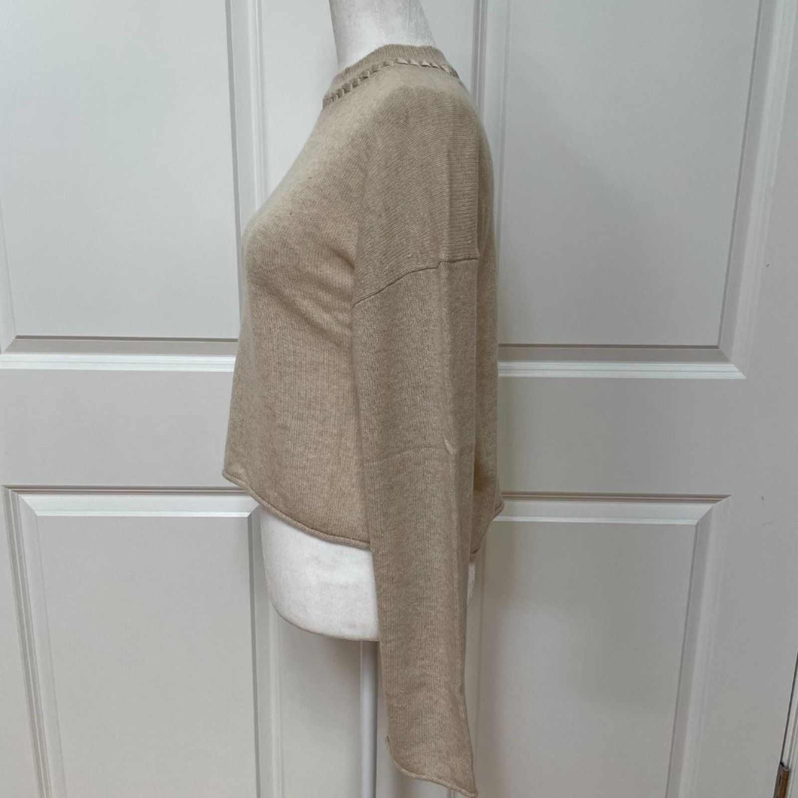 Theory Ribbon-Trim Cropped Sweater in Cashmere from TheoryEcru Size S / US 4 / IT 40 - 2 Thumbnail