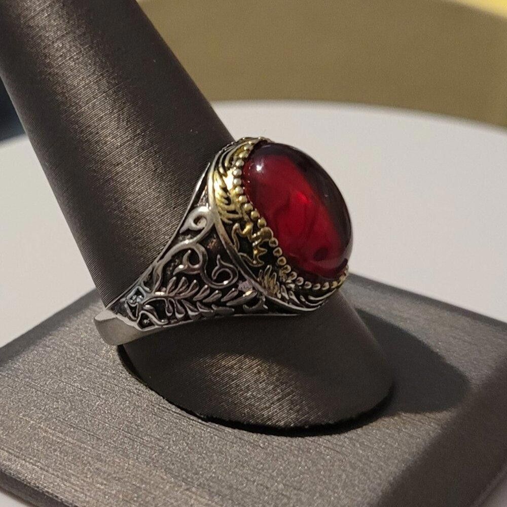 Designer Men's Vintage Turkish Crown Red Two Tone Ring - Size 11 Size ONE SIZE - 5 Thumbnail