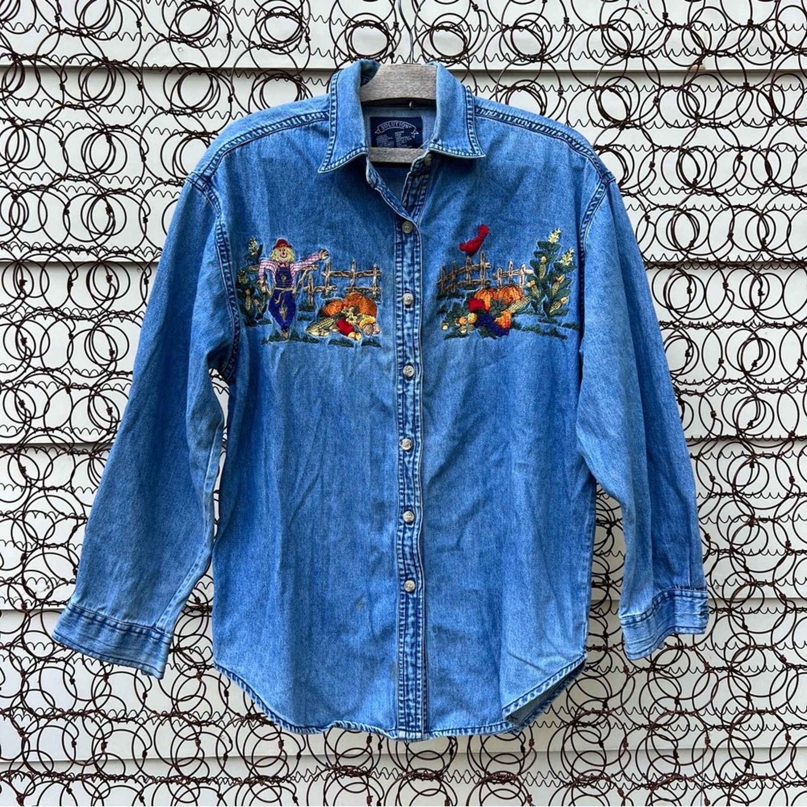 90s fall harvest Halloween long sleeve denim button up shirt