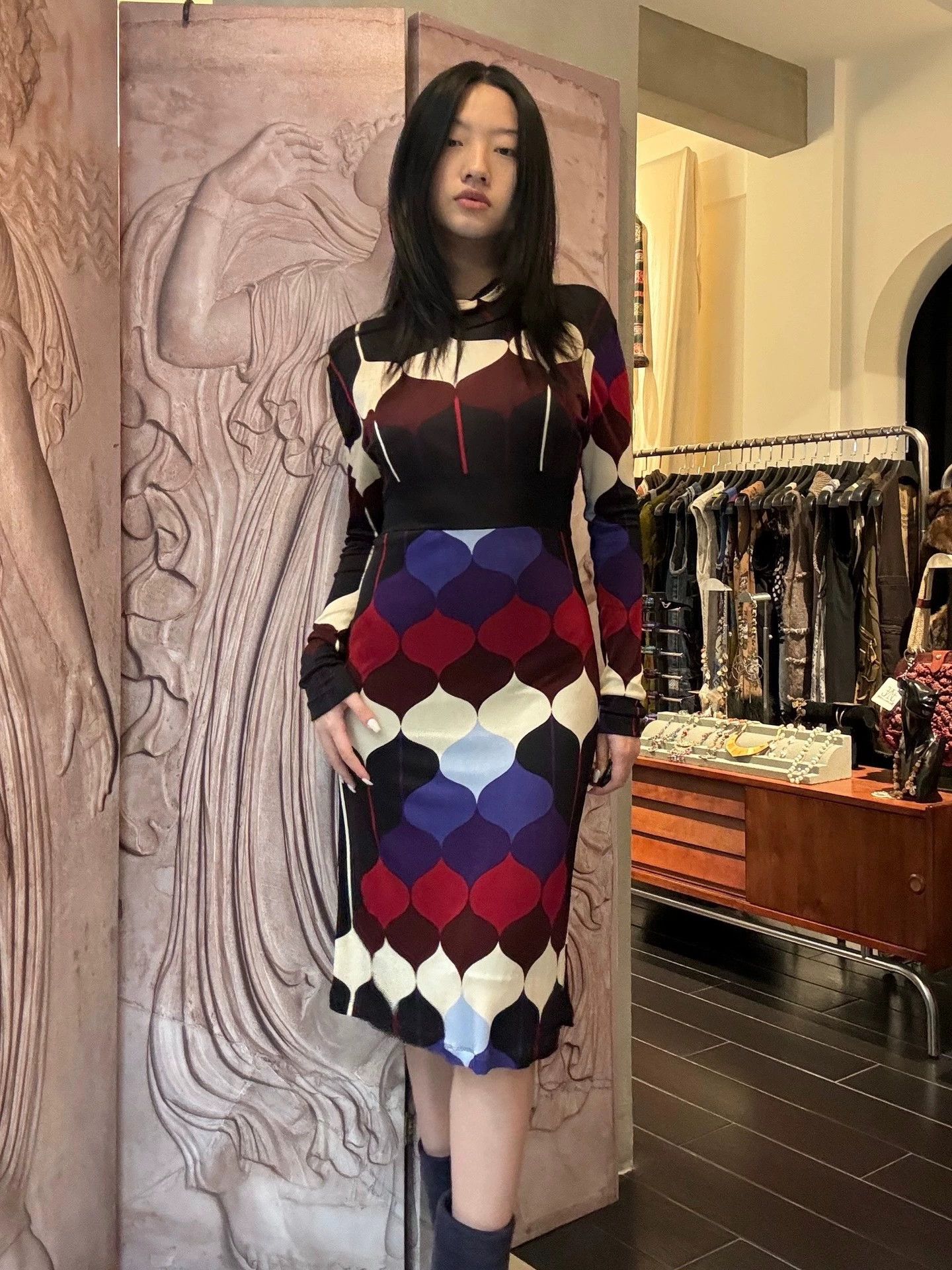 Custo Barcelona Custo Barcelona Geometric Print High-Waist Stretch Dress Size S / US 4 / IT 40 - 1 Thumbnail