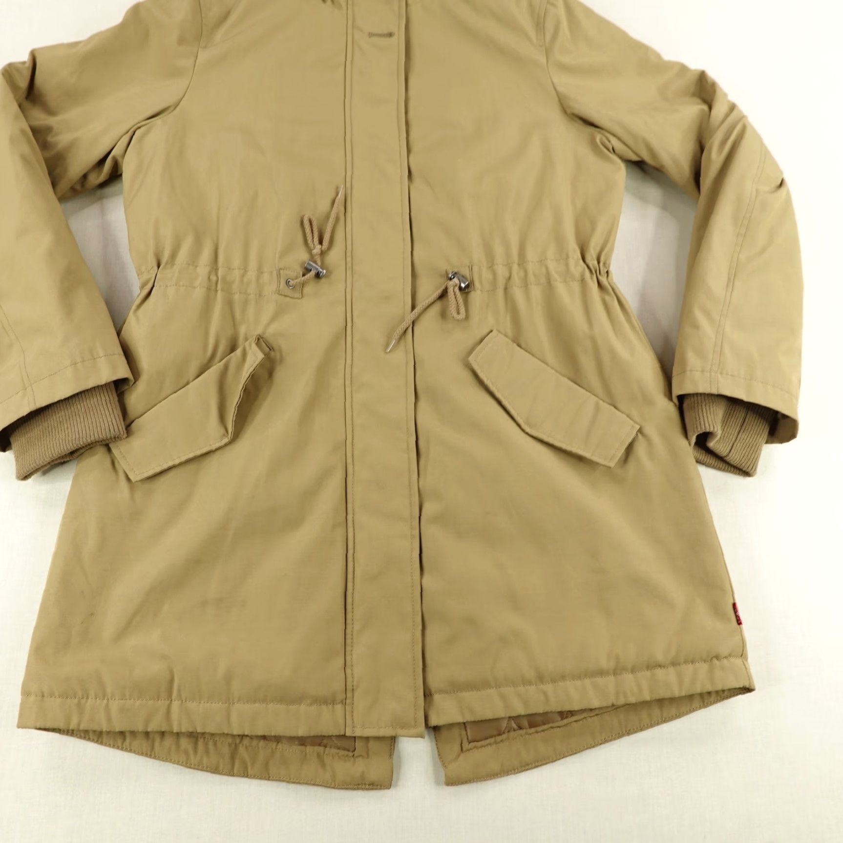 Levi's Levi's Jacket Women Parka Long Tan Faux Fur Trim Quilted Lined Red Tab Beige M Full Zip Hooded Pockets Size M / US 6-8 / IT 42-44 - 3 Thumbnail