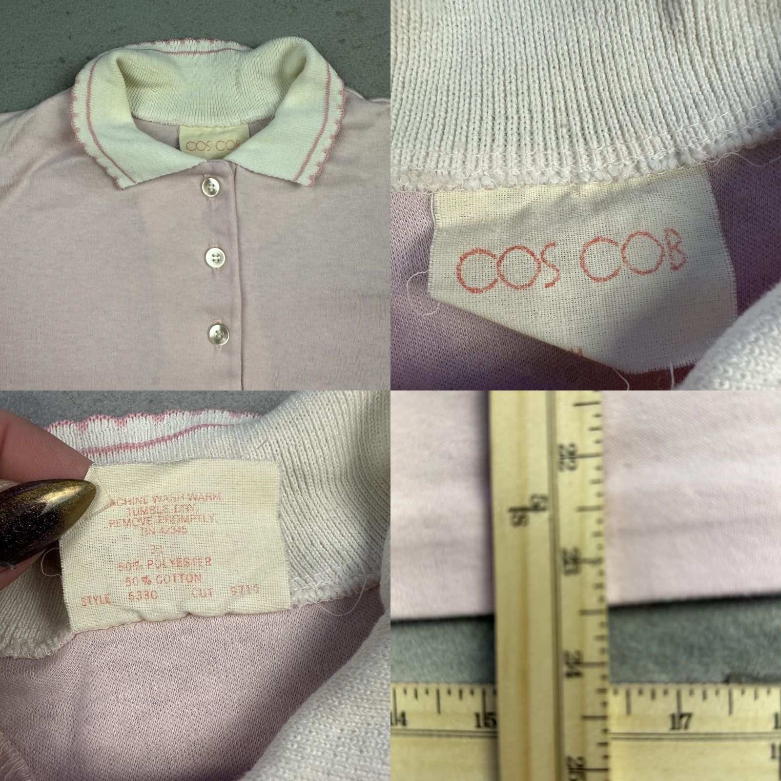 Cos VINTAGE Cos Cob Polo Shirt Womens Large Pink White Knit Collar Preppy Retro 80s Size L / US 10 / IT 46 - 8 Thumbnail