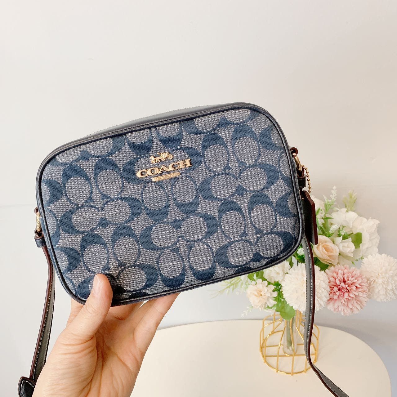 image of Coach Ch840 Mini Jamie Camera Bag In Signature In Denim in Blue, Women's