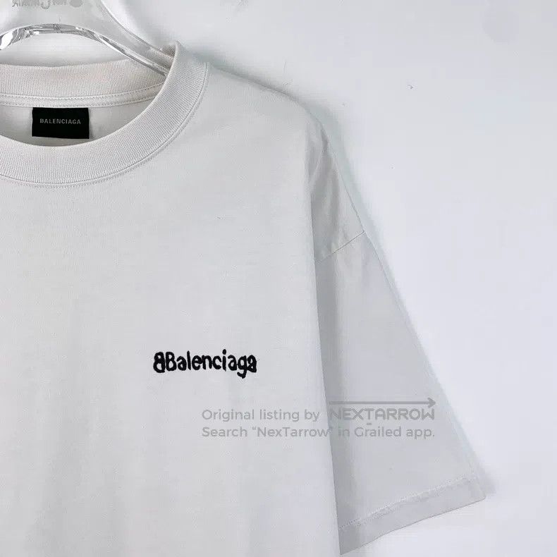 Balenciaga Balenciaga White Logo Letter Embroidered Cotton Crew Neck Size US XS / EU 42 / 0 - 3 Thumbnail