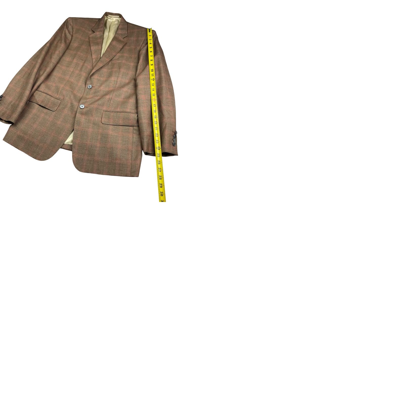 Vintage Scabal Blazer Shirt Mens 40R Brown Pink Plaid 100% Cashmere 2-Button Notch Lapel, Single-Breasted, Regular, Vintage No Size 40R - 9 Thumbnail