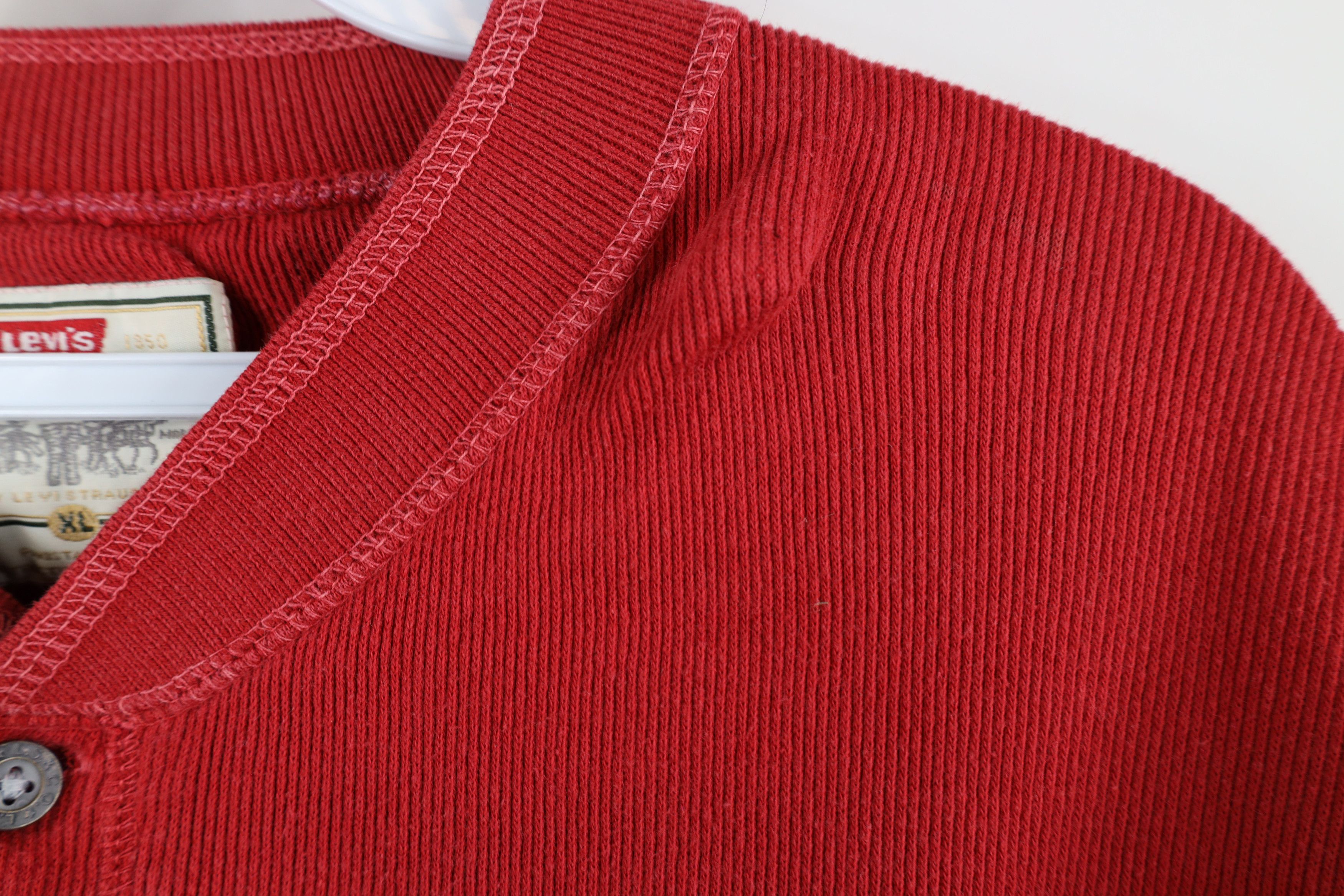 Levi's × Vintage Vintage 90s Levis Ribbed Knit Short Sleeve Henley T-Shirt Size US XL / EU 56 / 4 - 9 Thumbnail