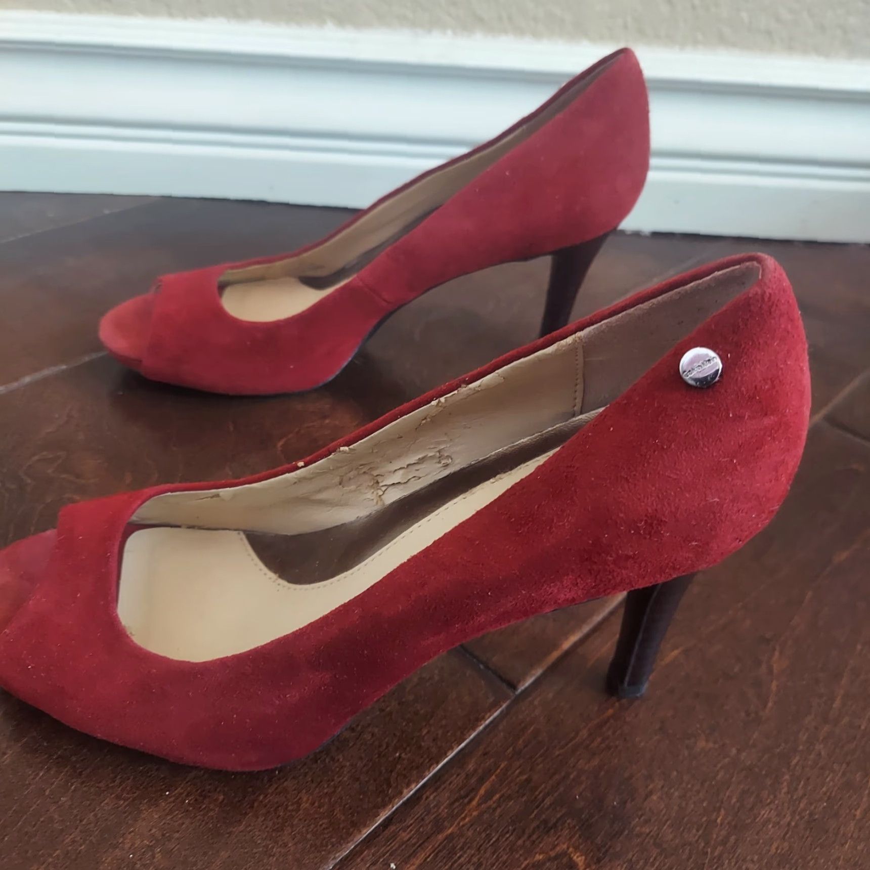 Calvin Klein Calvin Klein Women's Pump - Heel - Peep Toe - Red - Suede - Size 6M - Shoes Size US 6 / IT 36 - 5 Thumbnail